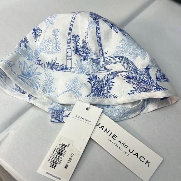 Janie and Jack 101091001 Light Blue Palm Toile sun hat size 0-3 months NWT - Picture 1 of 8